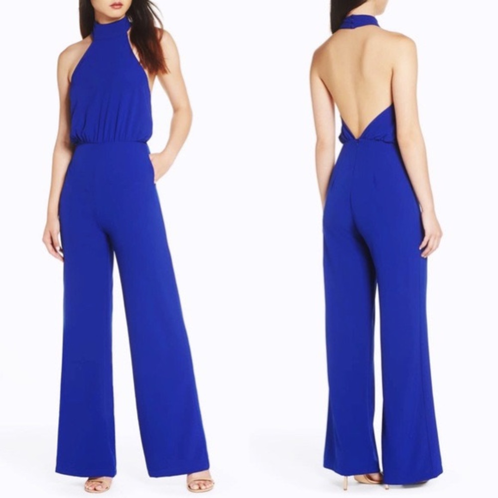 New Lulu’s Moment for Life Blue Halter Jumpsuit